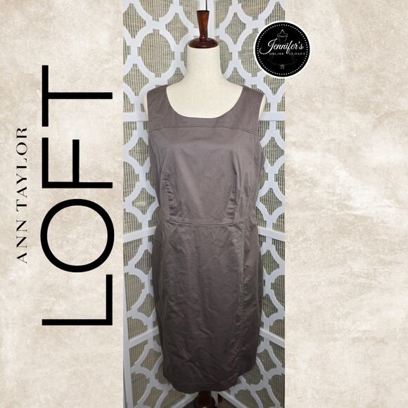 LOFT Dark Taupe Brown Purple Scoop Neck Sleeveless Sheath Dress Size 14 - Picture 1 of 11